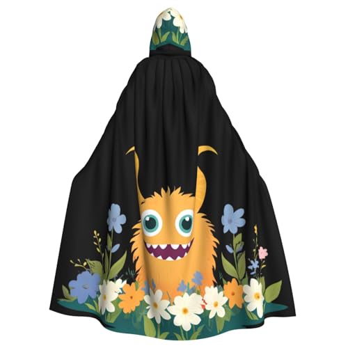 YYHWHJDE Umhang mit Kapuze für Erwachsene, Motiv: Little Monster in the Flowers Muster, super großer Kapuzenumhang ohne Reißverschluss von YYHWHJDE