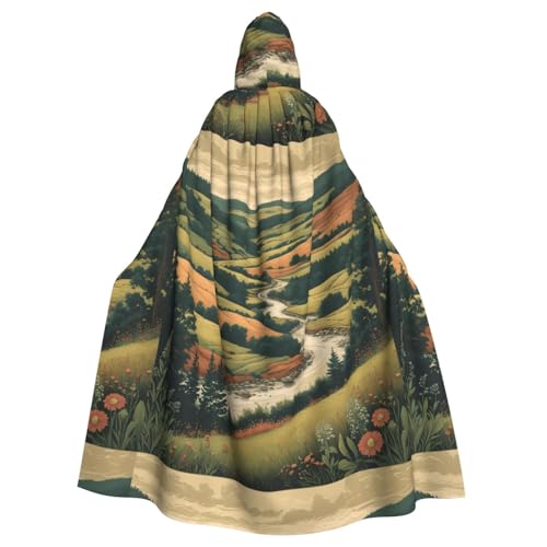 YYHWHJDE Umhang mit Kapuze für Erwachsene, Motiv: Wald, Berg, Fluss, Halloween, für Rollenspiele, Bühnenkostüme, Partys, pflegeleicht von YYHWHJDE