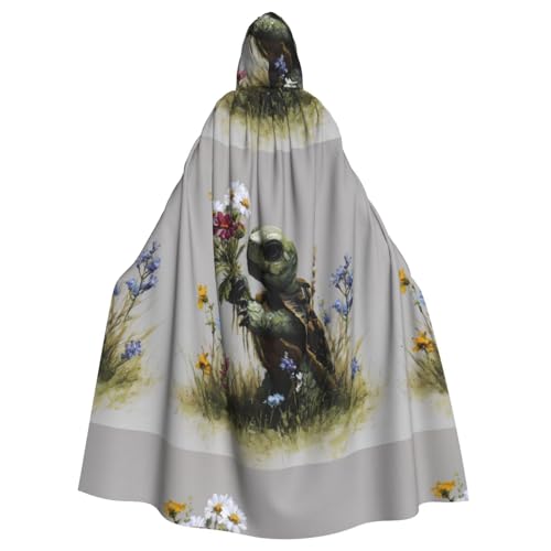 YYHWHJDE Umhang mit Kapuze für Erwachsene, Motiv: kleine Schildkröte, Blumenmuster, super groß, ohne Reißverschluss von YYHWHJDE