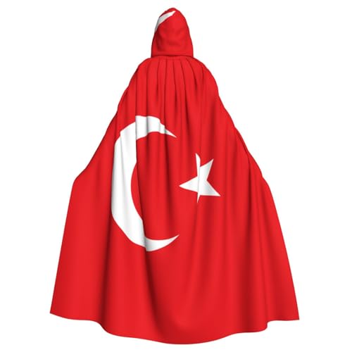 YYHWHJDE Umhang mit Kapuze für Halloween, Erwachsene, Motiv: Flagge der Türkei, für Party, Kostüm, Cosplay, Bühne, Maskerade, Thema, Tanz, Comic Con von YYHWHJDE