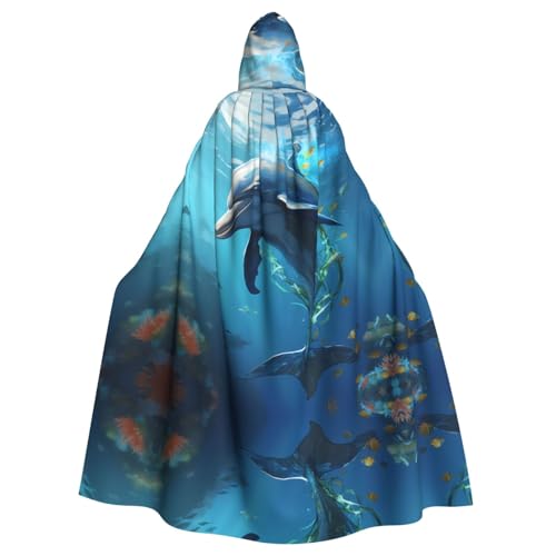 YYHWHJDE Umhang mit Kapuze für Halloween, Erwachsene, Motiv: Meeresdelfin, für Party, Kostüm, Cosplay, Bühne, Maskerade, Thema, Tanz, Comic Con von YYHWHJDE