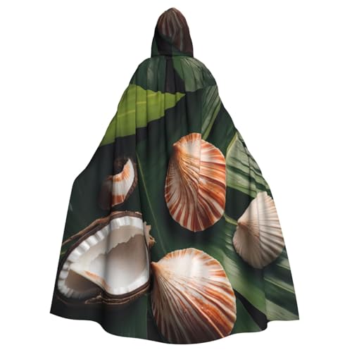 YYHWHJDE Umhang mit Kapuze und Muscheln auf Kokosnussblättern, Halloween, Erwachsene, für Rollenspiele, Bühnenkostüme, Partys, pflegeleicht von YYHWHJDE