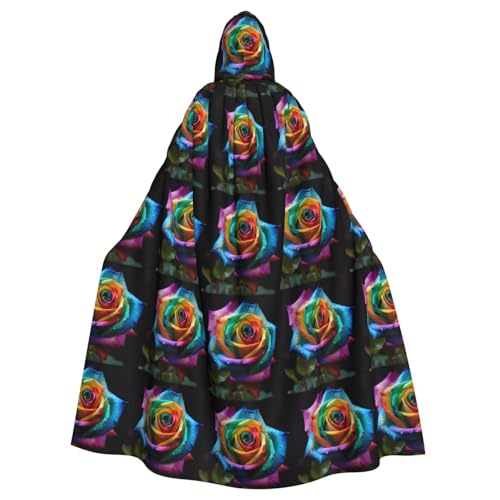 YYHWHJDE Umhang mit Kapuze und Regenbogen-Rosenmuster, Halloween, Erwachsene, für Party, Kostüm, Cosplay, Bühne, Maskerade, Thema, Tanz, Comic Con von YYHWHJDE