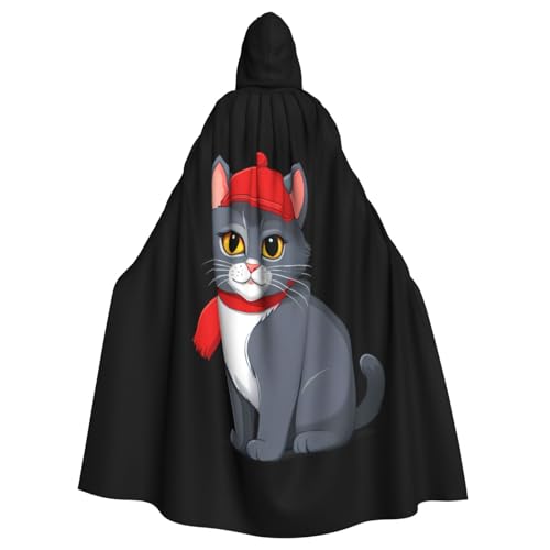 YYHWHJDE Umhang mit grauer Katze mit rotem Hut, Halloween-Kapuzenumhang für Erwachsene, ohne Reißverschluss, bequem für Kostümpartys YYHWHJDE Umhang mit grauer Katze mit rotem Hut, Halloween-Kapuzenumhang für Erwachsene, ohne Reißverschluss, bequem für Kostümpartys von YYHWHJDE