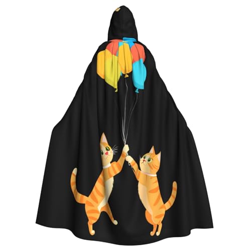 YYHWHJDE Umhang mit zwei Katzen, die mit Luftballons spielen, Halloween, Erwachsenen-Kapuzenumhang, ohne Reißverschluss, bequem für Kostümpartys von YYHWHJDE