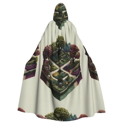 YYHWHJDE Viereckiges Gartenmuster, Halloween-Umhang mit Kapuze, für Erwachsene, für Rollenspiele, Bühnenkostüme, Partys, pflegeleicht von YYHWHJDE