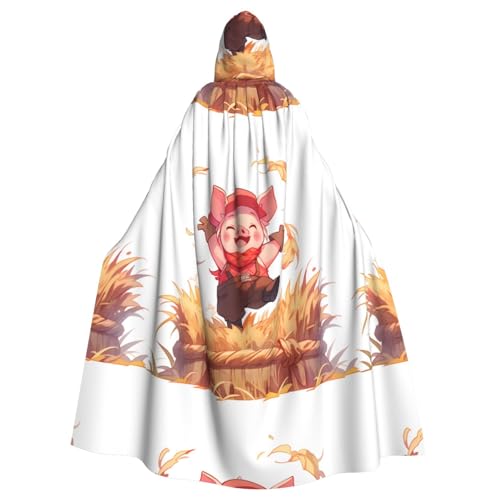 YYHWHJDE Vogelscheuche Ferkel Muster Halloween Erwachsene Kapuzenumhang Umhang Umhang für Rollenspiele, Bühnenkostüme, Partys Pflegeleicht von YYHWHJDE