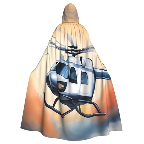 YYHWHJDE Weißer Helikopter-Aufdruck, Halloween-Umhang mit Kapuze, für Erwachsene und Partys von YYHWHJDE