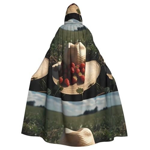 YYHWHJDE Wilde Erdbeeren in Strohhut, Bild, Halloween, Erwachsenen-Kapuzenumhang, ohne Reißverschluss, bequem für Kostümpartys von YYHWHJDE