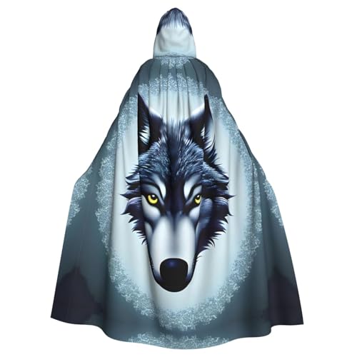 YYHWHJDE Wilder Wolfskopf-Druck, Halloween-Umhang mit Kapuze, für Erwachsene und Partys von YYHWHJDE