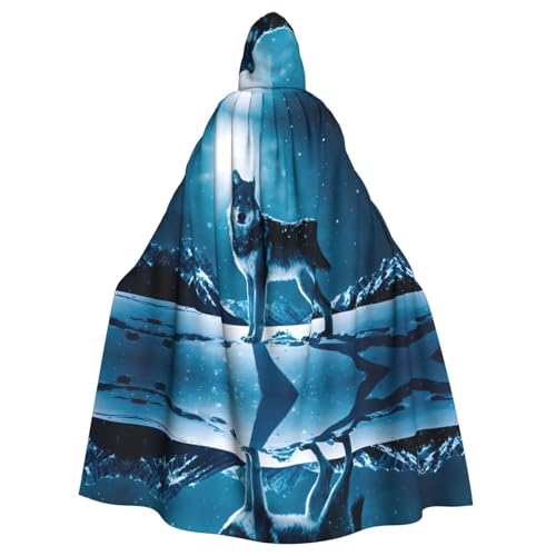 YYHWHJDE Wolf auf schneebedeckten Bergen, Halloween-Umhang mit Kapuze für Erwachsene für Partys und Kostüme von YYHWHJDE