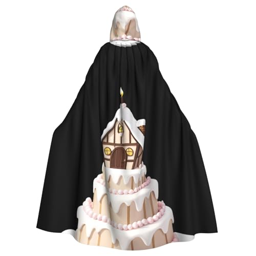 YYHWHJDE Wunderschöner Halloween-Umhang mit Kapuze für Erwachsene, Motiv: Kuchenhaus-Muster, für Rollenspiele, Bühnenkostüme, Partys, pflegeleicht von YYHWHJDE