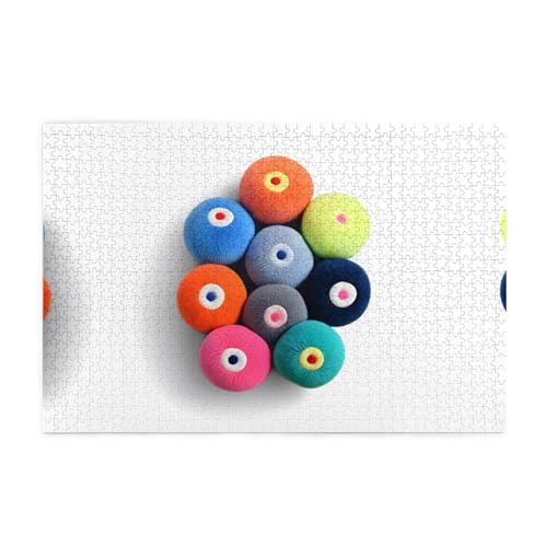 Yyhwhjde 1000 Teile Puzzle, farbblockierende Pompom-Drucke, pädagogische intellektuelle Holzpuzzles, lustige Puzzles, Stressabbau-Spiel von YYHWHJDE