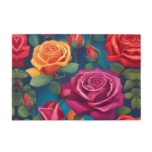 Yyhwhjde 1000 Teile Puzzles, buntes Rosenbild, pädagogische, intellektuelle Holzpuzzles, lustige Puzzles, Stressabbau-Puzzles von YYHWHJDE