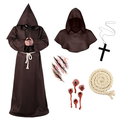 YYKULKEY Halloween-Kostüm für Herren, Mönch, Mönch, Mönch, Gewand, Priester, Kostüm, Cosplay, für Erwachsene (BN-2XL) von YYKULKEY