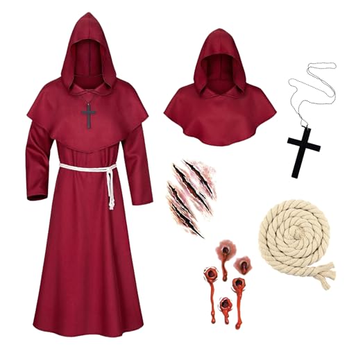 YYKULKEY Halloween-Kostüm für Herren, Mönch, Mönch, Mönch, Gewand, Priester, Kostüm, Cosplay, für Erwachsene (R-2XL) von YYKULKEY