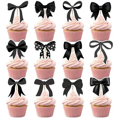 24 Stück schwarze Kokette Schleife Kuchen Cupcake Topper, schwarze Schleife Kuchen Dekorationen schwarze Schleife Kokette Geburtstag Party Dekorationen Zubehör für Brautparty Junggesellinnenabschied 24 Stück schwarze Kokette Schleife Kuchen Cupcake Topper, schwarze Schleife Kuchen Dekorationen schwarze Schleife Kokette Geburtstag Party Dekorationen Zubehör für Brautparty Junggesellinnenabschied von YYMYMGJ