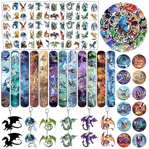 98 Stück Drachen-Geburtstagsparty-Geschenke, Drachen-Thema, Ohrfeigen-Armbänder, Aufkleber, Anstecknadeln, Acryl-Drachen-Schlüsselanhänger, temporäre Tattoos 98 Stück Drachen-Geburtstagsparty-Geschenke, Drachen-Thema, Ohrfeigen-Armbänder, Aufkleber, Anstecknadeln, Acryl-Drachen-Schlüsselanhänger, temporäre Tattoos von YYMYMGJ