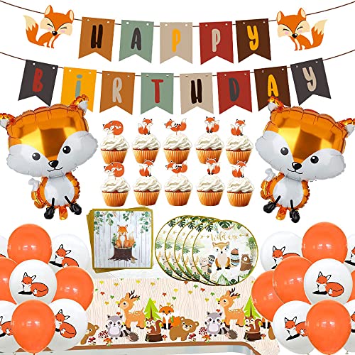 Fuchs-Geburtstagsfeier Dekorationen - Party-Set Mit Happy-Birthday-Banner, Luftballons und Verschiedenen Partygeschirr-Artikeln Fuchs-Geburtstagsfeier Dekorationen - Party-Set Mit Happy-Birthday-Banner, Luftballons und Verschiedenen Partygeschirr-Artikeln von YYMYMGJ