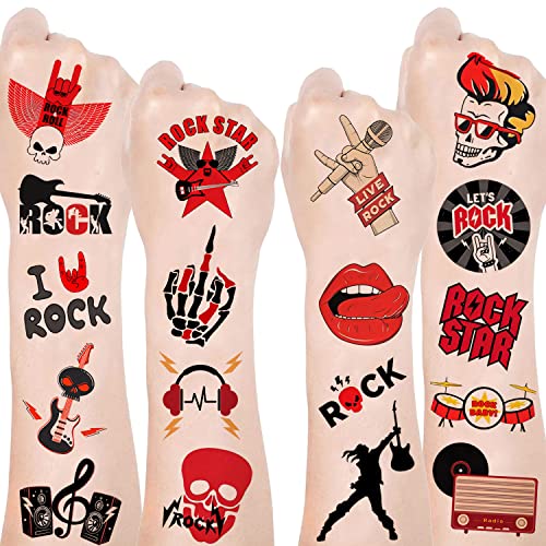 YYMYMGJ 20 Blatt (260 Stück) Temporäre Rock N Roll-Tattoos, Partygeschenke, Rock-Themen-Geburtstagsparty-Geschenke, Dekorationen, Zubehör, Born to Rock von YYMYMGJ