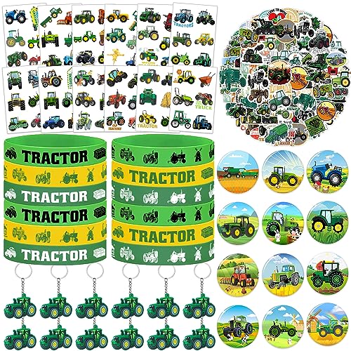 98 Stück Traktor Party Gastgeschenke Traktor Thema Geburtstag Party Zubehör Dekorationen Traktor Gummiarmband Schlüsselanhänger Knopf Pin Traktor Aufkleber für Kinder Bauernhof Tier Mottoparty von YYMYMGJ