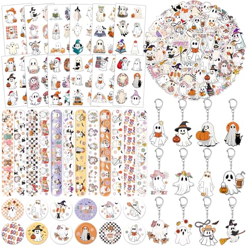 YYMYMGJ Halloween-Geister-Partygeschenke, niedliche Geister-Tattoos, temporäre Tattoos, Aufkleber, Schlüsselanhänger, Abzeichen für Halloween, Geist, Geburtstagsparty, Dekorationen, Zubehör für Kinder von YYMYMGJ