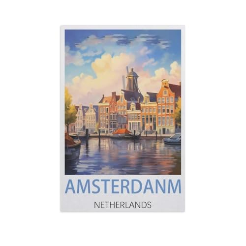 1000 Teile Puzzle Holz，Amsterdam Niederlande，Kreative Schwierige Puzzles Pädagogisches Stressfreisetzung Spielzeug Für Erwachsene Kinder，Haus Dekoration Geschenk（75x50cm）-K59 von YYNFHCBS
