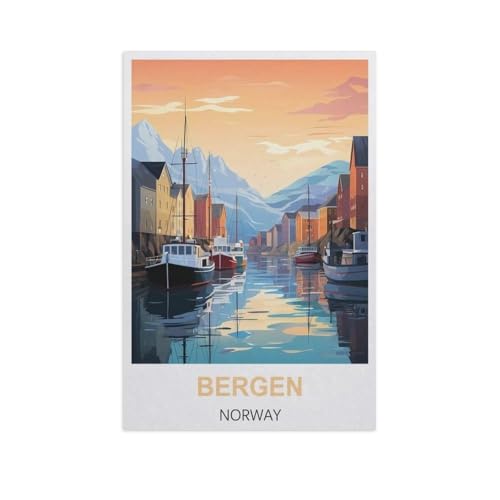 Bergen, Norwegen，Puzzle 1000 Teile Holz Puzzle Erwachsene Kinder Lernspielzeug Familie Dekompressionsspiel（75x50cm）-H22 von YYNFHCBS
