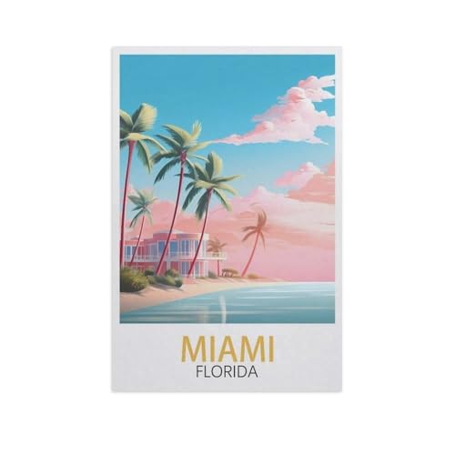 Erwachsene und Kinder Puzzle 1000 Teile Puzzle，Miami Florida，einfaches Puzzlespiel Rollenpuzzle Lernspiel Spielzeug Familie Dekoration（38x26cm）-K100 von YYNFHCBS