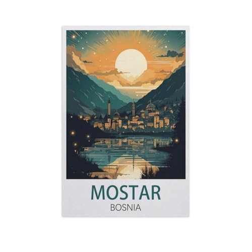 Mostar Bosnien，Papier Landscape Puzzle, Jigsaw Puzzles 1000 Pieces, for Adult Kids Decompression Puzzle Nice Gifts（38x26cm）-K92 von YYNFHCBS