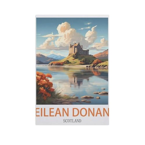 Puzzle 1000 Teile Erwachsenen Puzzle，Eilean Donan, Schottland，Kind Aus Holz Puzzle Panorama Art DIY Leisure Game Fun Geschenk Spielzeug Geeignete Freunde Familie（75x50cm）-J5 von YYNFHCBS