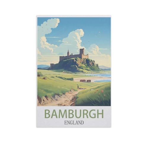 Puzzle 1000 Teile Landschaft Erwachsene Puzzle Holz Puzzle 3D Klassisches Puzzle，Bamburgh, England，DIY Moderne Kunst Hauptdekor（75x50cm）-I43 von YYNFHCBS