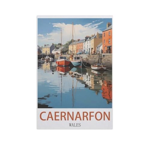 Puzzle 1000 Teile Landschaft Erwachsene Puzzle Holz Puzzle 3D Klassisches Puzzle，Caernarfon, Wales，DIY Moderne Kunst Hauptdekor（75x50cm）-J16 von YYNFHCBS