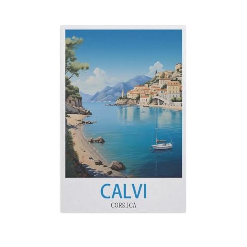 Puzzle 1000 Teile Landschaft Erwachsene Puzzle Holz Puzzle 3D Klassisches Puzzle，Calvi Korsika，DIY Moderne Kunst Hauptdekor（75x50cm）-L35 von YYNFHCBS