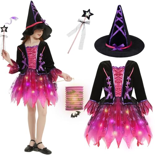 YYSWSAKY Hexen Kostüm Mädchen, LED Hexenkleid mit Hexenhut, Laterne und Zauberstab, Cosplay Hexe Kleidung, Kinder Zauberer Verkleiden Hexenkostüm für Halloween Karneval Fasching Party Bekleidung (110) YYSWSAKY Hexen Kostüm Mädchen, LED Hexenkleid mit Hexenhut, Laterne und Zauberstab, Cosplay Hexe Kleidung, Kinder Zauberer Verkleiden Hexenkostüm für Halloween Karneval Fasching Party Bekleidung (110) von YYSWSAKY