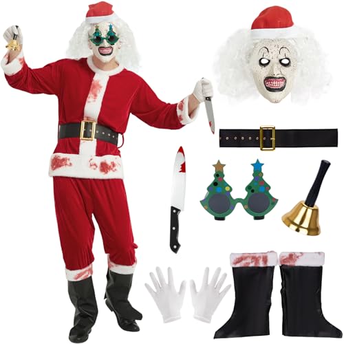YYSWSAKY Terrifier Kostüm Horror Clown Kostüme Herren Halloween Weihnachtsmann Horror Clown Kostum mit Maske Terrifier Clowns Cosplay für Halloween Karneval (M/L) von YYSWSAKY