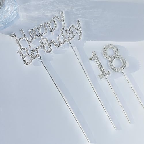 YYUENGTAK 18 Happy Birthday Cake Topper Geburtstag Kuchen Dekoration, Silber Strass deko, Mädchen glitter cake topper,Geburtstagsfeiern, Hochzeitsfeiern YYUENGTAK 18 Happy Birthday Cake Topper Geburtstag Kuchen Dekoration, Silber Strass deko, Mädchen glitter cake topper,Geburtstagsfeiern, Hochzeitsfeiern von YYUENGTAK