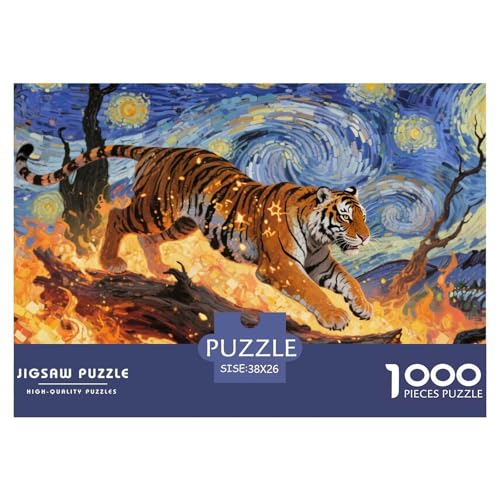 Bengalischer Tiger 1000-stückiges Puzzle Für Erwachsene,Flaming Sternenhimmel Nacht EIN Unmögliches Geschicklichkeitsspiel Intelligenz-Puzzle Home-Dekoration 38x26cm/1000pcs von YYVKPMLXC