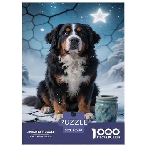 Berner Sennenhund 1000-teilige Puzzles Für Erwachsene,Winterliche Schneelandschaft EIN Unmögliches Geschicklichkeitsspiel Intelligenz-Puzzle Home-Dekoration 70x50cm/1000pcs von YYVKPMLXC