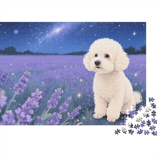 Bichon Frisé Hund 1000-teilige Puzzles Für Erwachsene,Lavendelfeld Anspruchsvolles Intelligenz-Puzzle Spielzeug, Familien-Puzzlespiel Home-Dekoration 1000pcs (75x50cm) von YYVKPMLXC