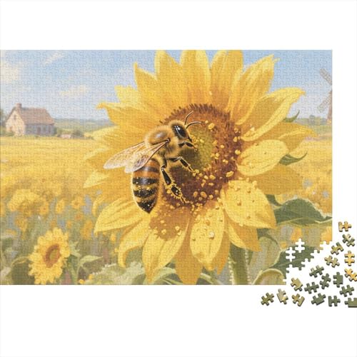 Biene 1000-teilige Puzzles Für Erwachsene EIN Unmögliches Geschicklichkeitsspiel Sonnenblume Field Familien-Puzzlespiel Home-Dekoration 1000pcs (75x50cm) von YYVKPMLXC