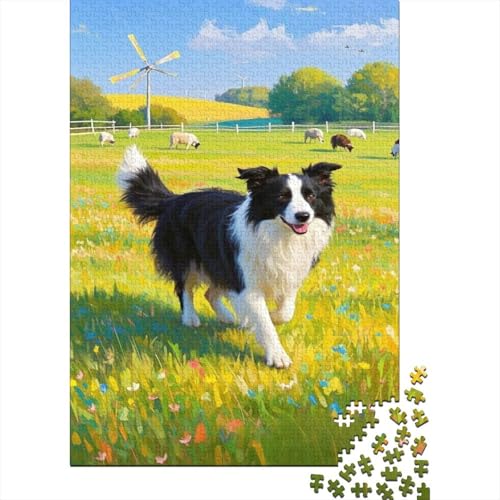 Border Collie 1000-teilige Puzzles Für Erwachsene, Sommerwiese EIN Unmögliches Geschicklichkeitsspiel Schnipselpuzzle Familien-Puzzlespiel Home-Dekoration 1000pcs (75x50cm) von YYVKPMLXC