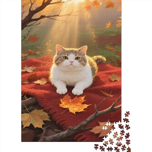 Britischer Shorthair-Katze-Katze 1000-teiliges Puzzle Für Erwachsene Warme Herbstsonne Herausforderungsspielzeug Holzpuzzles Familien-Puzzlespiel Home-Dekoration 1000pcs (75x50cm) von YYVKPMLXC
