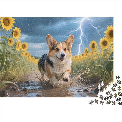 Corgi 1000-stückiges Puzzle Für Erwachsene,Sonnenblume Gewitter Field EIN Unmögliches Geschicklichkeitsspiel Denksport-Puzzle Home-Dekoration 1000pcs (75x50cm) von YYVKPMLXC