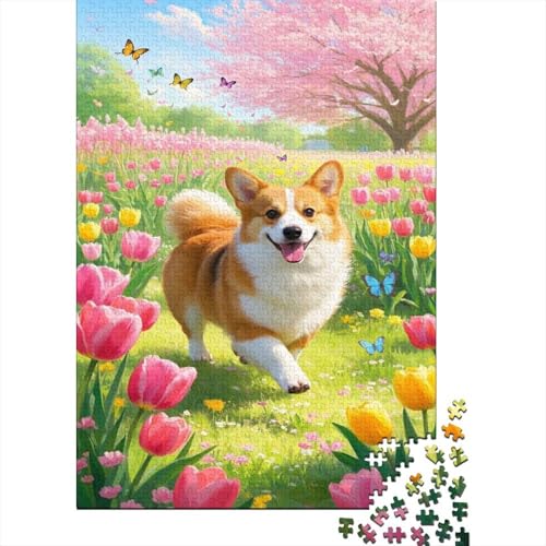 Corgi 1000-teilige Puzzles Für Erwachsene Blumenwiese Anspruchsvolles Spielzeug Formpuzzle Lernspiel Spielzeug Geschenk Home-Dekoration 1000pcs (75x50cm) von YYVKPMLXC