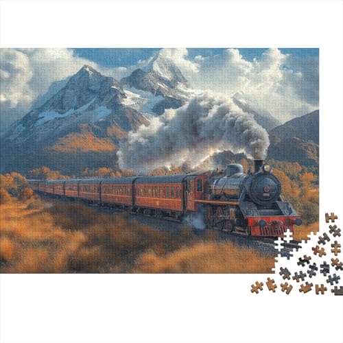 Dampflokomotive Puzzle Aus 1000 Stücken Für Erwachsene Herbstlandschaft Herausforderungsspielzeug Holzpuzzles Lernspiel Spielzeug Geschenk Home-Dekoration 1000pcs (75x50cm) von YYVKPMLXC