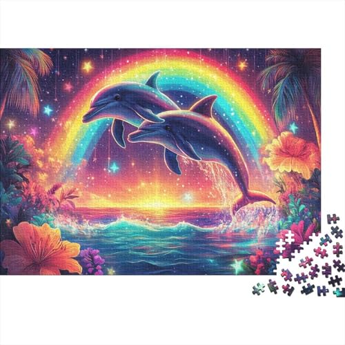 Delphin Puzzles Mit 1000 Stücken Für Erwachsene Regenbogen EIN Unmögliches Geschicklichkeitsspiel Schnipselpuzzle Familien-Puzzlespiel Home-Dekoration 1000pcs (75x50cm) von YYVKPMLXC