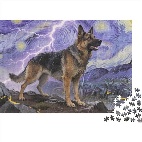 Deutscher Schäferhund Hund 1000-teilige Puzzles Für Erwachsene,Sturmiger Himmel Herausforderungsspielzeug Denksport-Puzzle, Familien-Puzzlespiel Home-Dekoration 1000pcs (75x50cm) von YYVKPMLXC