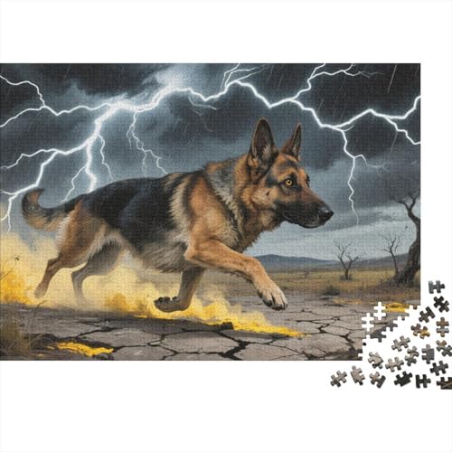 Deutscher Schäferhund Hund 1000-teiliges Puzzle Für Erwachsene,Gewitter Wasteland Herausforderungsspielzeug Intelligenz-Puzzle Lernspiel Spielzeug Home-Dekoration 1000pcs (75x50cm) von YYVKPMLXC