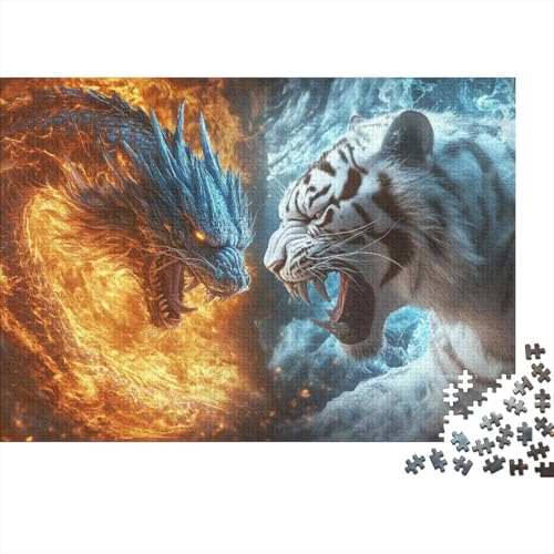 Drache Tiger Puzzle Aus 1000 Stücken Für Erwachsene Biest Herausforderungsspielzeug Schnipselpuzzle Familien-Puzzlespiel Home-Dekoration 1000pcs (75x50cm) von YYVKPMLXC